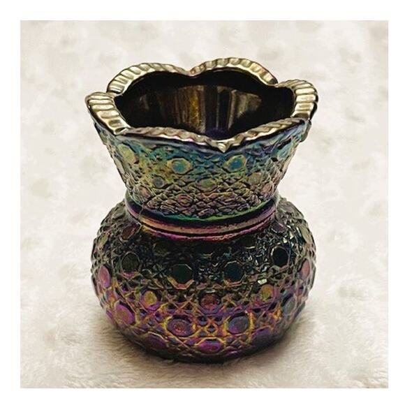 Vintage Hansen Amethyst Daisy & Button Carnival Glass Toothpick Holder-EXCELLENT - Picture 2 of 6